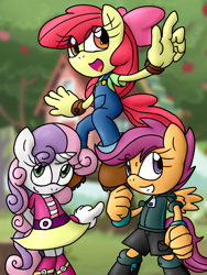 Size: 1200x1600 | Tagged: safe, artist:terrichance, apple bloom, barely sonic related, child, crossover, cutie mark crusaders, earth pony, mobianified, my little pony, pegasus, pony, scootaloo, sweetie belle, trio, unicorn