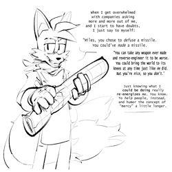 Size: 3430x3430 | Tagged: safe, artist:the_hydroxian, miles "tails" prower, fox, dialogue, holding something, looking at viewer, simple background, solo, white background