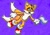 Size: 3200x2258 | Tagged: safe, artist:ps0yasumi, miles "tails" prower, fox, abstract background, flag, gloves, headcanon, holding something, mid-air, mouth open, shoes, socks, solo, trans male, trans pride, transgender
