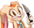 Size: 500x421 | Tagged: safe, artist:jevsterchester, cream the rabbit, rabbit, blushing, child, gloves, holding something, knife, looking at viewer, mouth open, signature, simple background, smile, solo, sparkles, this will end in blood, this won't end well, transparent background