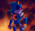 Size: 920x815 | Tagged: safe, artist:darkwingdumbass, metal sonic, black sclera, fire, glowing eyes, looking back, looking offscreen, no mouth, red eyes, robot, signature, smoke, solo, standing