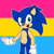 Size: 829x828 | Tagged: safe, artist:dorito-queen-celeste, sonic the hedgehog, hedgehog, gloves, headcanon, looking at viewer, mouth open, outline, pansexual pride, pride flag background, solo, standing