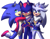 Size: 591x462 | Tagged: safe, artist:inkfrisk12, shadow the hedgehog, silver the hedgehog, sonic the hedgehog, hedgehog, arms folded, frown, gay, hugging, looking at viewer, mouth open, polyamory, redesign, shipping, signature, simple background, smile, sonadilver, standing, standing on one leg, trio, white background