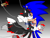 Size: 400x302 | Tagged: semi-grimdark, artist:maylovesakidah, miles "tails" prower, sonic the hedgehog, fox, hedgehog, sonic forces, alternate universe, chain, crying, duo, evil tails, glitch, gloves, gradient background, hugging, infinite tails, mouth open, shoes, socks, standing, surprise hug