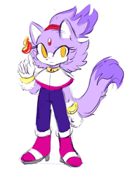 Size: 1200x1600 | Tagged: safe, artist:syrcaii, blaze the cat, cat, au:resonance, backstory in description, flame, frown, gloves, heels, looking at viewer, pants, redesign, simple background, sketch, solo, standing, white background