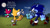 Size: 1024x575 | Tagged: safe, artist:thegreatrouge, chip, miles "tails" prower, sonic the hedgehog, fox, claws, dialogue, english text, featured image, flapping wings, flying, gay, gloves, grass, moon, mouth open, nighttime, outdoors, pointing, pun, shoes, socks, standing, star (sky), torn socks, trio, walking, were form, werehog