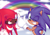 Size: 1155x797 | Tagged: dead source, safe, artist:aatroxvaux, knuckles the echidna, sonic the hedgehog, echidna, hedgehog, clenched teeth, clouds, double thumbs up, duo, gloves, looking at viewer, rainbow, smile, wink