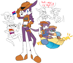Size: 1228x1060 | Tagged: dead source, safe, artist:aatroxvaux, nack the weasel, nicolette the weasel, weasel, belt, bisexual pride, boots, crop jacket, dialogue, duo, flag, gun, hand on hip, hat, headcanon, lesbian pride, marvelous queen, pride, simple background, sketch, speech bubble, tongue out, trans female, trans pride, white background, wink