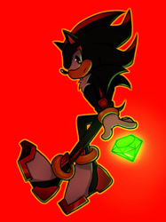 Size: 1024x1366 | Tagged: safe, artist:sweetwisp, shadow the hedgehog, hedgehog, chaos emerald, frown, looking at viewer, male, outline, red background, simple background, solo