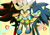 Size: 1024x725 | Tagged: safe, artist:icy-cream-24, shadow the hedgehog, silver the hedgehog, sonic the hedgehog, hedgehog, blushing, frown, gay, hearts, holding them, lidded eyes, looking at viewer, love triangle, male, males only, mouth open, polyamory, shadow x silver, shipping, signature, sonadilver, sonilver, trio, youtube link in description