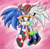 Size: 900x877 | Tagged: safe, artist:shadowhatesomochao, shadow the hedgehog, silver the hedgehog, sonic the hedgehog, hedgehog, abstract background, blushing, eyes closed, gay, hearts, holding hands, lidded eyes, love triangle, male, males only, polyamory, shadow x silver, shadow x sonic, shipping, sonadilver, trio