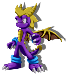 Size: 1500x1685 | Tagged: safe, artist:kyuubicore, barely sonic related, crossover, dragon, frown, looking offscreen, male, mobianified, simple background, solo, spyro the dragon, standing, transparent background, wristband