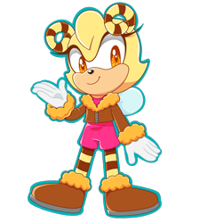 Size: 900x1000 | Tagged: safe, artist:awesomeblossompossum, saffron bee, bee, aviator jacket, female, looking at viewer, outline, simple background, smile, solo, transparent background