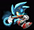 Size: 1024x916 | Tagged: safe, artist:chaosyrups, sonic the hedgehog, hedgehog, au:spirits of the three rings, black background, clenched fist, flying, frown, gloves, glowing eyes, holding something, looking ahead, male, ring, shoes, simple background, solo