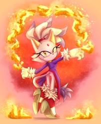 Size: 1300x1600 | Tagged: safe, artist:sweggyllamaqueen, blaze the cat, cat, abstract background, blaze's tailcoat, female, fire, flame, frown, heels, looking back, signature, solo