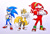 Size: 1280x874 | Tagged: safe, artist:twisted-wind, knuckles the echidna, miles "tails" prower, sonic the hedgehog, echidna, fox, hedgehog, aged up, belt, electricity, fanfiction art, gender swap, gloves, goggles, gradient background, long socks, necklace, shoes, socks, standing, sunglasses, team sonic, trio, twisted sonic, twisted tails