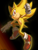 Size: 920x1205 | Tagged: safe, artist:scarletopalite, sonic the hedgehog, super sonic, hedgehog, abstract background, clenched fist, flying, frown, gloves, looking at viewer, mid-air, painted artwork, red eyes, shoes, socks, solo, super form