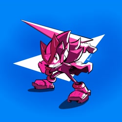 Size: 3000x3000 | Tagged: safe, artist:aryelsereio, shadow the hedgehog, hedgehog, abstract background, cape, mega man (series), solo, standing, sword