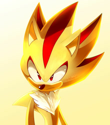 Size: 1024x1163 | Tagged: safe, artist:ora-allagis, shadow the hedgehog, super shadow, hedgehog, frown, gradient background, looking ahead, solo, super form