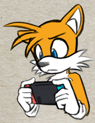 Size: 596x777 | Tagged: safe, artist:acesential, miles "tails" prower, fox, focused, gaming, nintendo switch, solo