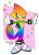 Size: 962x1321 | Tagged: dead source, safe, artist:survivalstep, espio the chameleon, abstract background, arms out, chameleon, color change, double v sign, gay pride, gloves, looking at viewer, pride, semi-transparent background, shoes, smile, solo, standing, trans male, trans pride, transformation, transgender