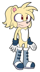 Size: 500x905 | Tagged: safe, oc, oc:laurent rabbot-l'ours, polar bear, boots, fankid, frown, gloves, looking offscreen, outline, parent:bark, parent:bunnie, parents:bunnark, peach fur, ponytail, red eyes, simple background, socks, solo, standing, transparent background
