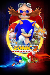 Size: 2700x4000 | Tagged: safe, artist:nibroc-rock, knuckles the echidna, miles "tails" prower, robotnik, sonic the hedgehog, echidna, fox, hedgehog, human, sonic the hedgehog 2 (2022), 3d, airplane, badnik, group, logo, male, males only, master emerald, movie poster, poster, remake, ring, robot, spinner