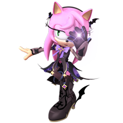 Size: 899x899 | Tagged: safe, artist:nibroc-rock, amy rose, hedgehog, 3d, cosplay, crossover, female, fischl, genshin impact, outfit swap, simple background, solo, transparent background