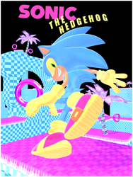 Size: 3190x4240 | Tagged: safe, artist:nibroc-rock, sonic the hedgehog, hedgehog, 3d, loop, male, palm tree, poster, ring, solo