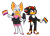 Size: 682x496 | Tagged: safe, artist:erasabledata, rouge the bat, shadow the hedgehog, bat, hedgehog, boots, duo, flag, frown, gay pride, gloves, headcanon, holding something, lesbian pride, looking at viewer, looking offscreen, pixel art, pride, shoes, simple background, smile, socks, standing, transparent background