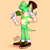Size: 3500x3500 | Tagged: safe, artist:velvedd, irish the hedgehog, hedgehog, chest fluff, four leaf clover, gloves, hat, holding something, looking offscreen, orange background, salute, shoes, simple background, smile, solo, standing