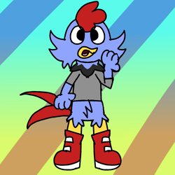 Size: 1280x1280 | Tagged: safe, artist:bluedeerfox14, scratch, adventures of sonic the hedgehog, aged down, chicken, child, deroboticized, shirt, shoes, solo