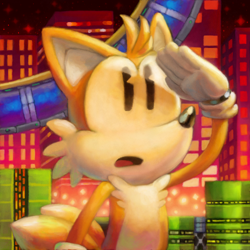 Size: 500x500 | Tagged: safe, artist:cortoony, miles "tails" prower, fox, sonic the hedgehog 2, chemical plant, classic tails, gloves, looking ahead, mouth open, solo, standing