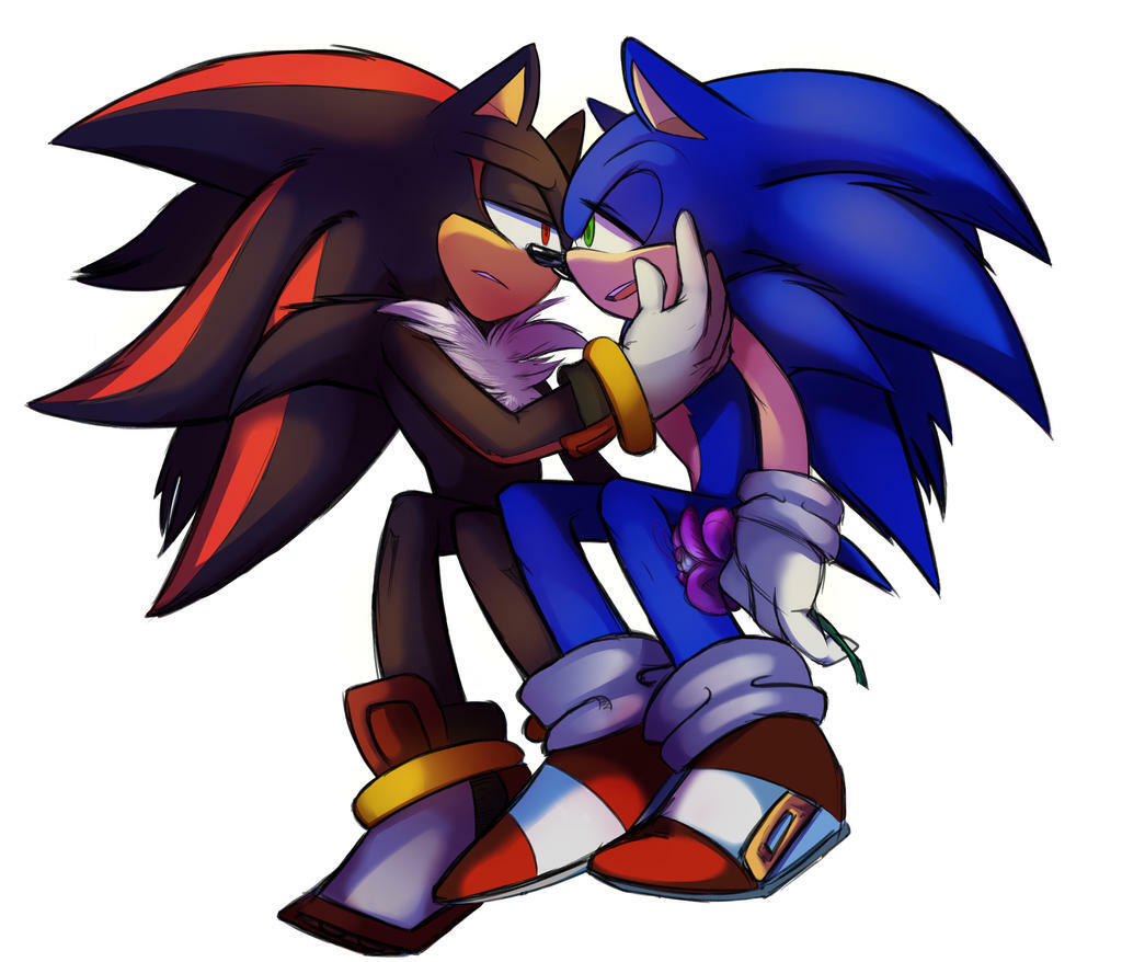 9367 - safe, artist:winkwonkblog, rouge the bat, shadow the hedgehog, sonic  the hedgehog, blushing, brown background, drink, drinking, ear piercing,  eyes closed, female, gay, heart, holding each other, holding something, kiss,  male