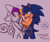 Size: 2100x1760 | Tagged: safe, artist:jennsterjay, espio the chameleon, sonic the hedgehog, hedgehog, lizard, blushing, camouflage, chameleon, dialogue, duo, gay, gloves, hands on another's face, heart, lidded eyes, looking at each other, mouth open, pencilwork, purple background, shipping, signature, simple background, smile, sonespio, speech bubble, standing