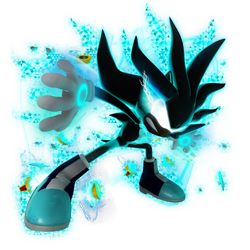 Size: 2800x2800 | Tagged: safe, artist:nibroc-rock, silver the hedgehog, hedgehog, 3d, boots, clenched teeth, dark form, dark silver, gloves, glowing, glowing eyes, simple background, solo, transparent background