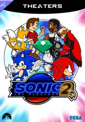 Size: 834x1200 | Tagged: safe, artist:thekevstermania, agent stone, knuckles the echidna, miles "tails" prower, robotnik, sonic the hedgehog, tom wachowski, echidna, fox, hedgehog, human, sonic adventure 2, sonic the hedgehog 2 (2022), clenched fists, designer flight suit, donut, food, grin, group, holding something, master emerald, redraw, smile