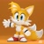 Size: 1920x1920 | Tagged: safe, artist:henry vargas, miles "tails" prower, fox, 3d, child, clenched fist, looking at viewer, orange background, signature, simple background, smile, solo, standing, waving