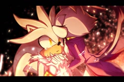 Size: 1072x712 | Tagged: safe, artist:pigupigu, blaze the cat, silver the hedgehog, cat, hedgehog, blaze's tailcoat, blushing, crying, duo, eyes closed, holding hands, looking at them, shipping, silvaze, straight, tears