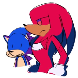 Size: 674x673 | Tagged: safe, artist:bluartist1, knuckles the echidna, sonic the hedgehog, echidna, hedgehog, duo, frown, gay, knuxonic, meme, mouth open, shipping, simple background, standing, white background