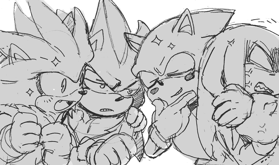 sonic the hedgehog, knuckles the echidna, super sonic, hyper sonic, and dark  sonic (sonic) drawn by sk_rokuro