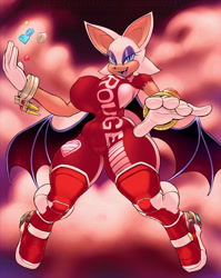 Size: 900x1128 | Tagged: safe, artist:snao, rouge the bat, bat, busty rouge, chaos emerald, flame ring, gem, solo