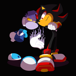 Size: 1000x1000 | Tagged: safe, artist:raygirl, shadow the hedgehog, hedgehog, arms folded, black background, crossover, duo, frown, glitch, gloves, hand on hip, lineless, looking at each other, no outlines, rayman, raymesis, shoes, simple background, standing