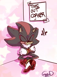 Size: 1217x1640 | Tagged: safe, artist:gigi dutreix, shadow the hedgehog, hedgehog, angry, arms folded, eyes closed, solo, time out