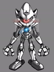 Size: 1536x2048 | Tagged: safe, artist:rainsyart, egg drone, metal sonic, grey background, looking at viewer, robot, simple background, solo