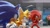 Size: 3840x2160 | Tagged: safe, artist:lazerpotaters, knuckles the echidna, miles "tails" prower, sonic the hedgehog, echidna, fox, hedgehog, sonic heroes, sonic the hedgehog 2 (2022), backpack, faux 3d, fighting pose, trio