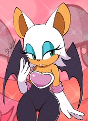 Size: 1483x2048 | Tagged: safe, artist:drawligator, rouge the bat, bat, looking offscreen, rouge's heart top, solo