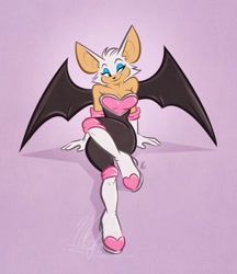 Size: 811x937 | Tagged: safe, artist:nicnak044, rouge the bat, bat, looking offscreen, rouge's heart top, sitting, solo