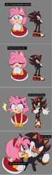 Size: 1269x4212 | Tagged: safe, artist:psychohog, amy rose, shadow the hedgehog, hedgehog, angry, comic, duo, edit, grey background, simple background, stitched