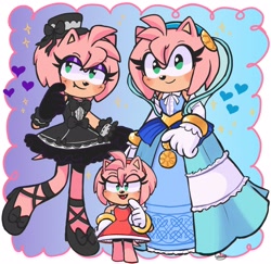 Size: 2048x1989 | Tagged: safe, artist:heartludwig, amy rose, nimue, hedgehog, sonic and the black knight, alternate outfit, amy's halterneck dress, duo, goth amy